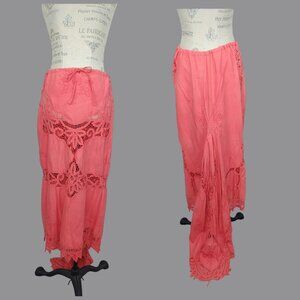 Vintage Coral Maxi Skirt battenburg long skirt